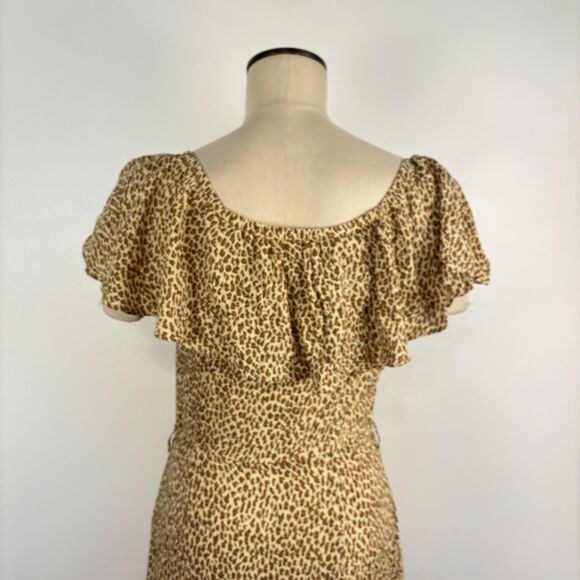 Anthropologie Cheetah Print Dress Button Front Midi Dress Size 4 No Tie Waist - Picture 7 of 11